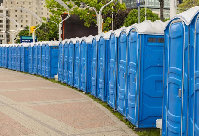 Seasonal porta potty units set up at a Glasgow, Kentucky venue